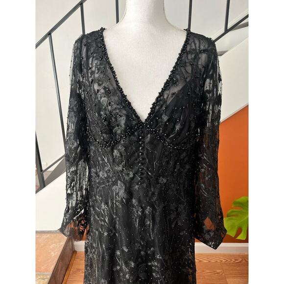 Mac Duggal Puff Sleeve A Line Embroidered Gown Size 14 Black Formal 20430 NEW - Picture 6 of 16